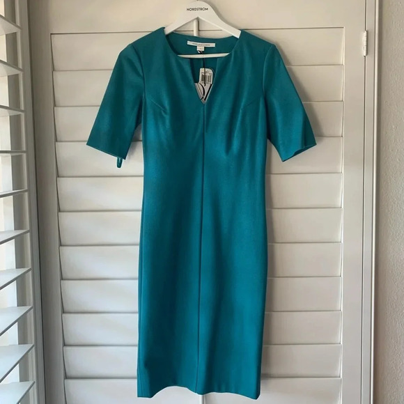 DIANE VON FURSTENBERG NWT Aurora Sheath Dress Teal - Picture 4 of 8